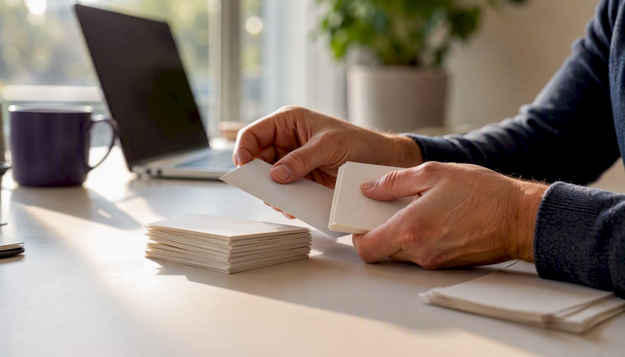 Hands sorting lead qualification cards