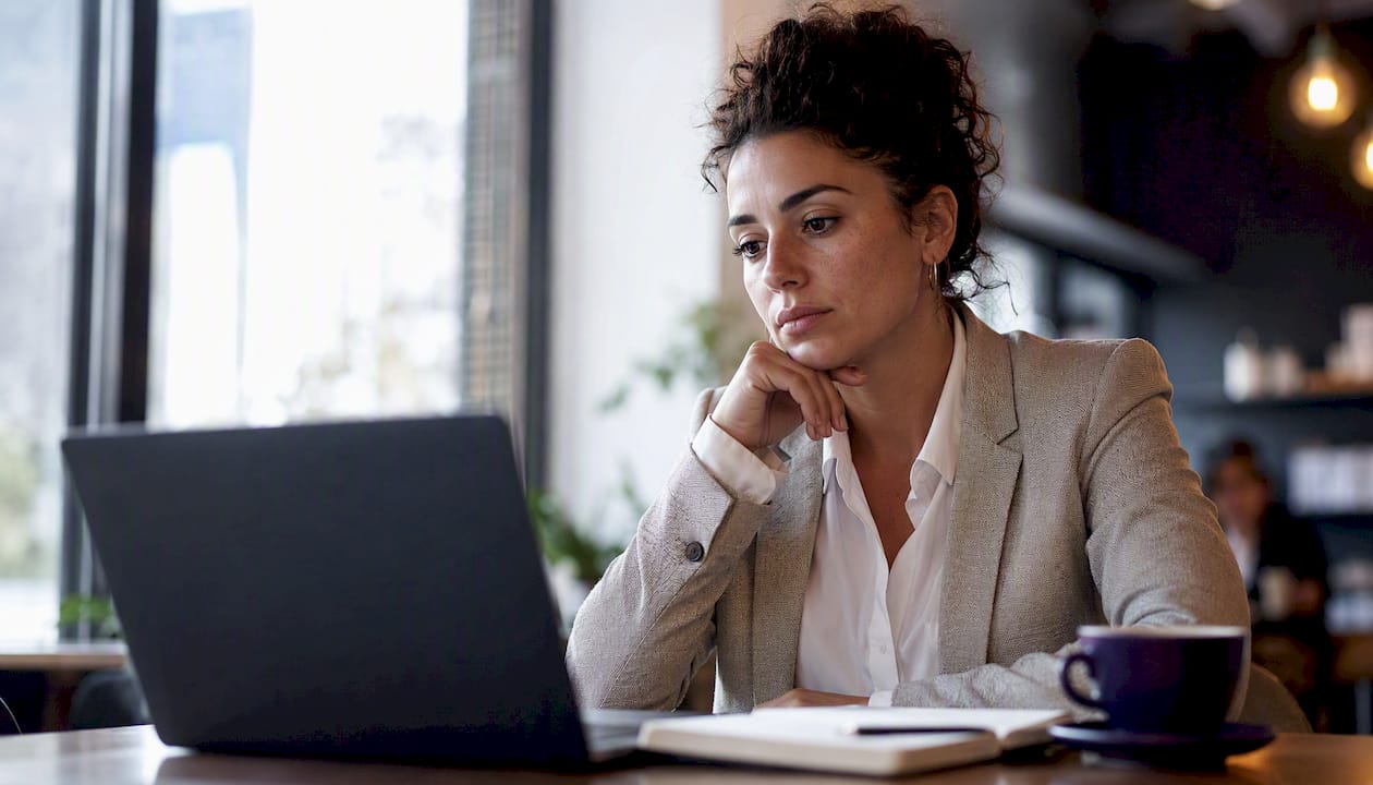 Sales rep in reflective pause during call