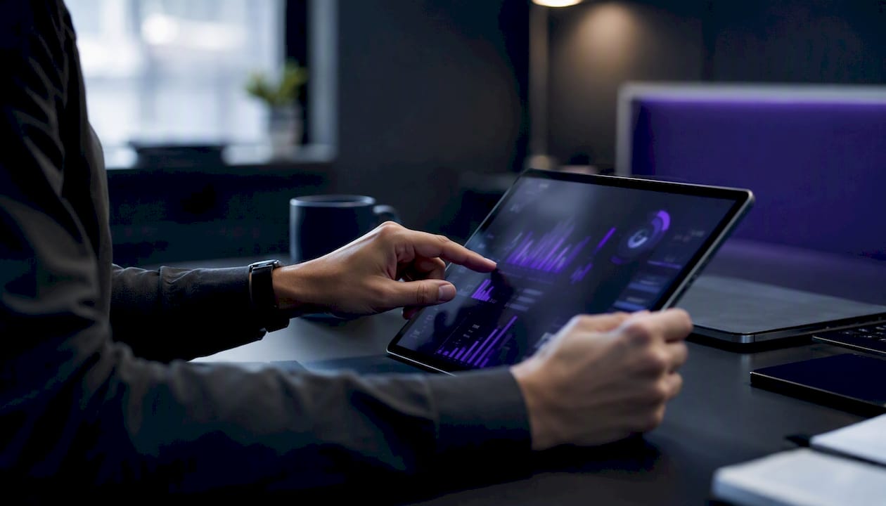 Hand interacting with call analytics device